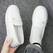 (店+)德訓鞋帆布鞋平底鞋懶人鞋小白鞋休閒鞋平底休閒鞋氣墊鞋加寬加肥四季鞋透氣輕量防滑足弓支撐寬楦網面鞋穆勒鞋軟底舒適輕便健走鞋時尚百搭豆豆鞋厚底一腳蹬減壓鞋墊護士鞋大尺碼板鞋吸震減壓免系鞋帶久站不累腳