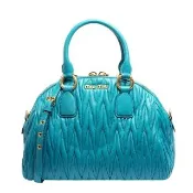 【MIU MIU】Matelasse’ Lux羊皮皺摺手提/斜背貝殼包(展示品-孔雀藍)