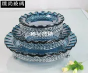 協貿國際日用品生活8館 歐式高檔圓形鋼化玻璃水果盤圓形刺身冰盤帶架自助餐廳餐具器皿