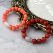 💗 珍珠大飾界💗原創天然珊瑚戒指單圈戒指 牛血紅珊瑚戒指粉紅珊瑚