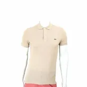 【LACOSTE】Slim Fit 卡其色網眼修身短袖POLO衫(男裝 上衣 純棉)
