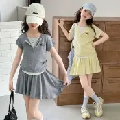 【小衣衫童裝】女童夏季OK字母假二件上衣裙子套裝(1150301)
