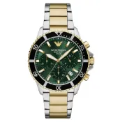 大高雄鐘錶城 EMPORIO ARMANI 亞曼尼 AR11695 三眼計時太陽能潛水錶 綠面 43mm｜樂天領券現折★全館特惠中★指定刷卡回饋10%