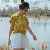 印度蓋染工藝親膚純棉 打結上衣 － 秋香黃