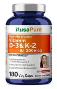 【美國原裝】NusaPure Vitamin D3 + K2 180顆素食膠囊 代購服務非銷售