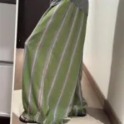 【韓國K.W.】輕量涼感深情幻愛寬鬆韓國空運棉绸花苞顯瘦褲(小香風/休閒/日系/通勤/渡假)