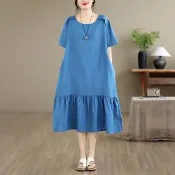 [韓國K.W.]韓國空運薄丹寧深陷其中寬鬆牛仔拼接背心洋裝(小香風/輕量涼感/背心裙/休閒/日系/通勤/渡假)