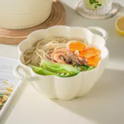 臺灣🎀飯碗 湯碗  碗奶fufu陶瓷雙耳大湯碗家用大碗奶油色泡麪碗高顏值裝螺螄粉少女心