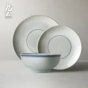 九土復古中式陶瓷簡約家用餐具日式手工粗陶餐具套裝復古青花碗盤子家用飯碗盤大碗二人食組陶瓷老式碗盤碗盤器皿TZR0077