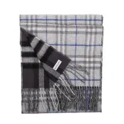 【BURBERRY 巴寶莉】雙面兩用格紋羊毛混色流蘇圍巾(深灰色/灰色)