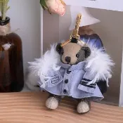 【BURBERRY 巴寶莉】Thomas 品牌經典格紋風衣泰迪熊吊飾鑰匙圈(卡其/藍)