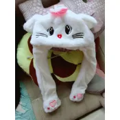 白色可愛秋冬耳朵動動貓  ▶ 帽子 圍巾 二用保暖 ◀ 台北現貨 兔子帽 抖音帽 氣囊帽 帽子 兔耳帽 抖音同款