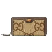 Gucci 古馳 Diana Jumbo GG竹節牛皮飾邊拉鍊長夾(658634-烏木)