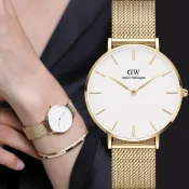 Daniel Wellington DW 女錶-28mm Petite Evergold 經典極簡米蘭帶手錶-金框 年中慶 推薦(DW00100350)
