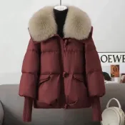 (店+)派克服防潑水簡約通勤上班可拆毛領冬日穿搭及膝款Oversize寬鬆羊羔毛內裡大碼加厚派克大衣工裝口袋加厚鋪棉拉鍊冬季棉服短款洋氣韓版寬松棉衣毛領加厚外套氣質棉