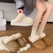 白鳥麗子 [現貨快出] 保暖絨布菱格紋內刷毛厚底拖鞋穆勒鞋