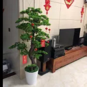 臺灣發貨〉仿真綠植迎客鬆羅漢松大型假樹盆栽裝飾室內客廳落地崖柏盆景擺件CEM