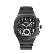 【GUESS】黑色系 三眼日期顯示 圓角方型 不鏽鋼錶帶 男錶 手錶 母親節(GW0572G3)