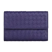BV BOTTEGA VENETA 寶緹嘉 編織LOGO小羊皮5卡釦式中夾(展示品/藍紫)