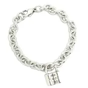 【Tiffany&Co. 蒂芙尼】925純銀-1837 刻字鎖頭墜飾圈型手鍊(展示品)