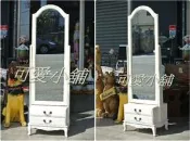 台中 ☆可愛小舖家具傢俱☆英式南法古典鄉村風仿舊雙色白色立體雕花朵二兩抽虎腳直立落地鏡子 可調整角度穿衣鏡全身鏡壁掛鏡子