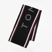 美國百分百【全新真品】Tommy Hilfiger 圍巾 純棉 針織 TH 保暖配件 大logo 黑色 DB65