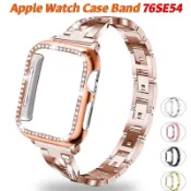 不銹鋼錶帶鑽石錶帶 + 錶殼適用於 Apple Watch 9 8 7 SE 6 5 4 3 2 40mm 44mm 3