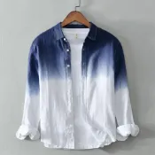 (店+)【巴黎精品】現貨+預購 襯衫長袖上衣-漸變拼色亞麻透氣男裝2色a1et6