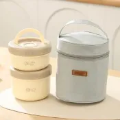 陶瓷內膽保溫飯盒2入組(便當盒 保鮮盒 上班族  兒童 飯碗 湯碗)