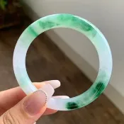 冰種翡翠天然翡翠玉鐲A玉手鐲 玉鈪 • 糯冰種青苔飄花翡翠圓鐲