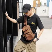 (店+)【LEESA】皮革胸包\大容量胸包\胸包\腰包\側背包男\後背包男\禮物\工作腰包\皮革腰包\男包\胸包男