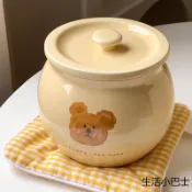 emo熊陶瓷豬油罐家用耐高溫 廚房紅油油潑辣子調料收納罐 帶蓋帶勺密封防潮 大容量儲油罐 釉面易清洗無異味 防滲漏抗裂