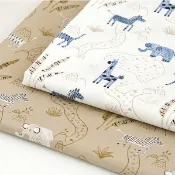 韓國布 韓國直送 動物圖案 象 长颈鹿 斑马 印花布 純綿 棉布 布料 拼布 手作 Giraffe Elephant