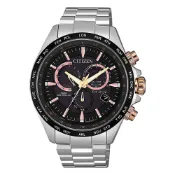 【CITIZEN 星辰】GENTS光動能時尚探索者三眼腕錶-銀X玫瑰金(CB5834-86E)