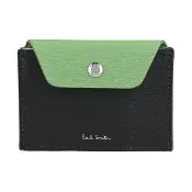 【Paul Smith】PAUL SMITH簽名燙印LOGO拉絲紋牛皮3卡壓釦式卡夾包(黑x草綠x淺藍x多色)