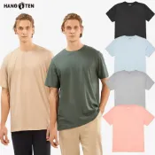  【Hang Ten】男女裝-100%純棉圓領腳ㄚ短袖T恤素T(多色選)
