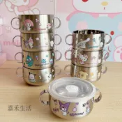 買好百貨✨卡通316不鏽鋼兒童碗有蓋雙耳食品級防燙雙層寶寶隔熱防摔輔食碗