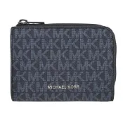 【Michael Kors】COOPER系列 銀字LOGO 防刮皮革 10卡 對折 中夾/拉鍊零錢袋(字母藍)