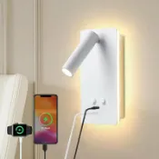 星光精品館 【北歐極簡】LED壁燈 床頭燈 裝飾燈 旋轉壁燈 客廳燈 臥室燈 創意燈具 USB充電 可調角度 無線免佈線 柔和護眼