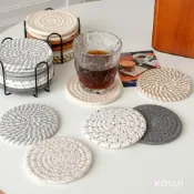 (店+)【KOUJI】棉線編織杯墊 吸水杯墊 隔熱墊 餐桌墊 餐墊 耐熱墊 隔熱杯墊 布杯墊 編織隔熱墊 杯墊 吸水