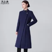 藏青色毛呢大衣女 冬季加厚保暖 空姐风衣外套 工作服 样品屋展示中心 呢子大衣 韩版修身高腰 气质显瘦 OL通勤