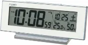 綠野春風百貨場 SEIKO【日本代購】 Clock 精工 鬧鐘 台鐘自然桌面時鐘電波數位日曆溫度濕度顯示夜間也能看見常亮白色珍珠 82×206×51mm SQ324W