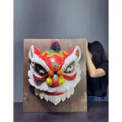 【阿一藝品】早期廣東 石灣陶【舞獅】 實木掛畫 鎮守獅 名師手製 有落款 值得收藏 居家裝飾 石灣陶擺件 P58
