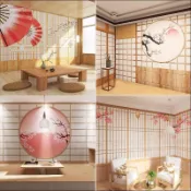 ✨客製化新款禮物✨❀日式和風真木門牆紙榻榻米屏風壁紙劇本殺壁畫料理店裝飾背景牆布❀生日禮物 交換禮物