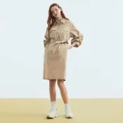 【OUWEY 歐薇】法式知性膨袖長洋裝(卡其色；S-L；3233167006)