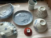 古瓷堂日本回流瓷器 日本回流 藏真窯 青花魚盤 16cm復古魚形陶瓷盤 日式紅釉一口杯 家用料理餐具 傳統工藝 收藏擺飾