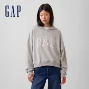 【GAP】休閒短版Gap Logo毛圈布連帽上衣-淺麻灰(911052)