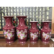 【靜福緣】精品 瓷器 『朱紅大口瓶花馬車(9寸)』 花瓶 花器 敬神、拜拜用品 宗教用品/藝品