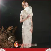蕾絲旗袍氣質年輕中長款少女改良復古中國風繡花女夏日常連衣裙洋裝-白原-水水女人國