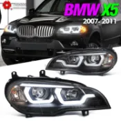 適用於BMW寶馬07-13款 X5 E70大燈 LED魚眼大燈U型07 08 09 10 11日行燈車燈頭1對保固